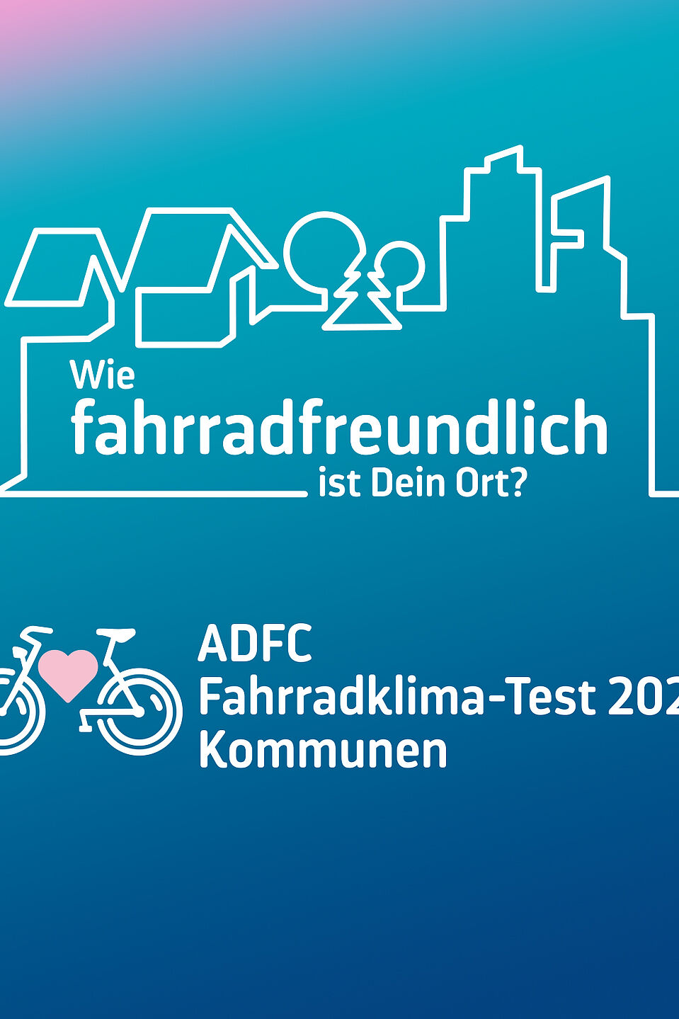 Logo FKT Kommunen Logo des FKT Kommunen: Skyline einer Stadt mit dem Schriftzug: Wie fahrradfreundlich ist dein Ort ADFC-Fahrradklima-Test 2026 Kommunen